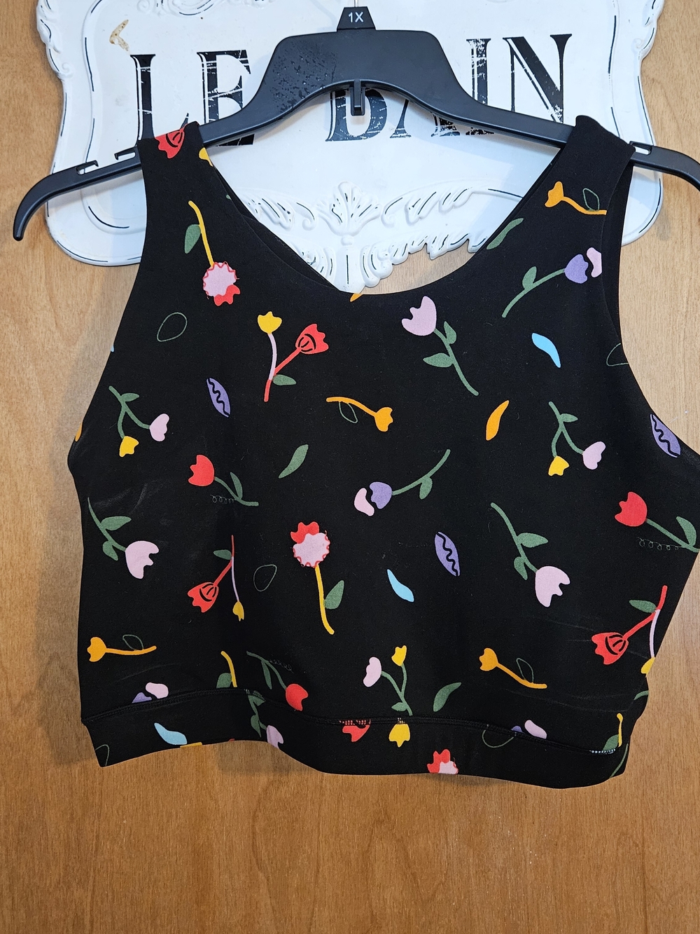 POP Fit Black Floral Crop Tank Top with Multicolor Accents